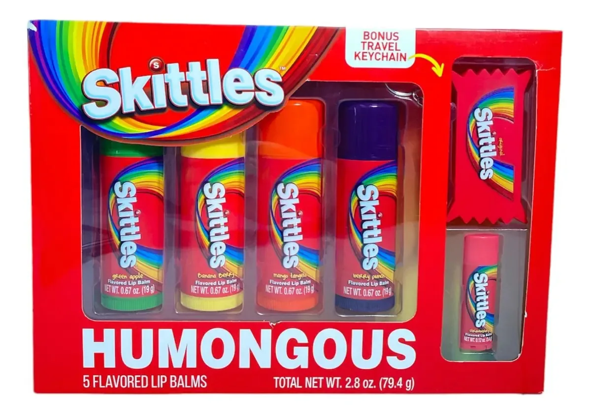 Kit de Bálsamos Labiais Skittles com 5 Peças