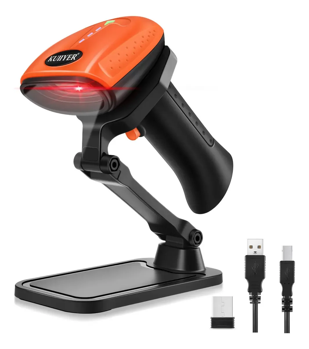 O receptor de leitores de código de barras sem fio Kuiiyer® 1d/2d suporta o modo Bluetooth/2,4 G/cabo com indicador de bateria adequado para varejo, supermercados e serviços de correio