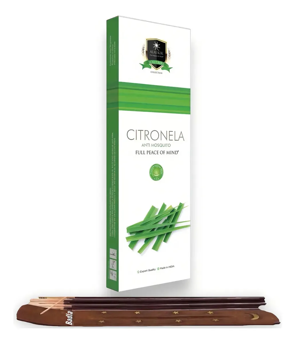 Incenso Alaukik Premium 90gr com porta-incenso, aromas, fragrância de citronela