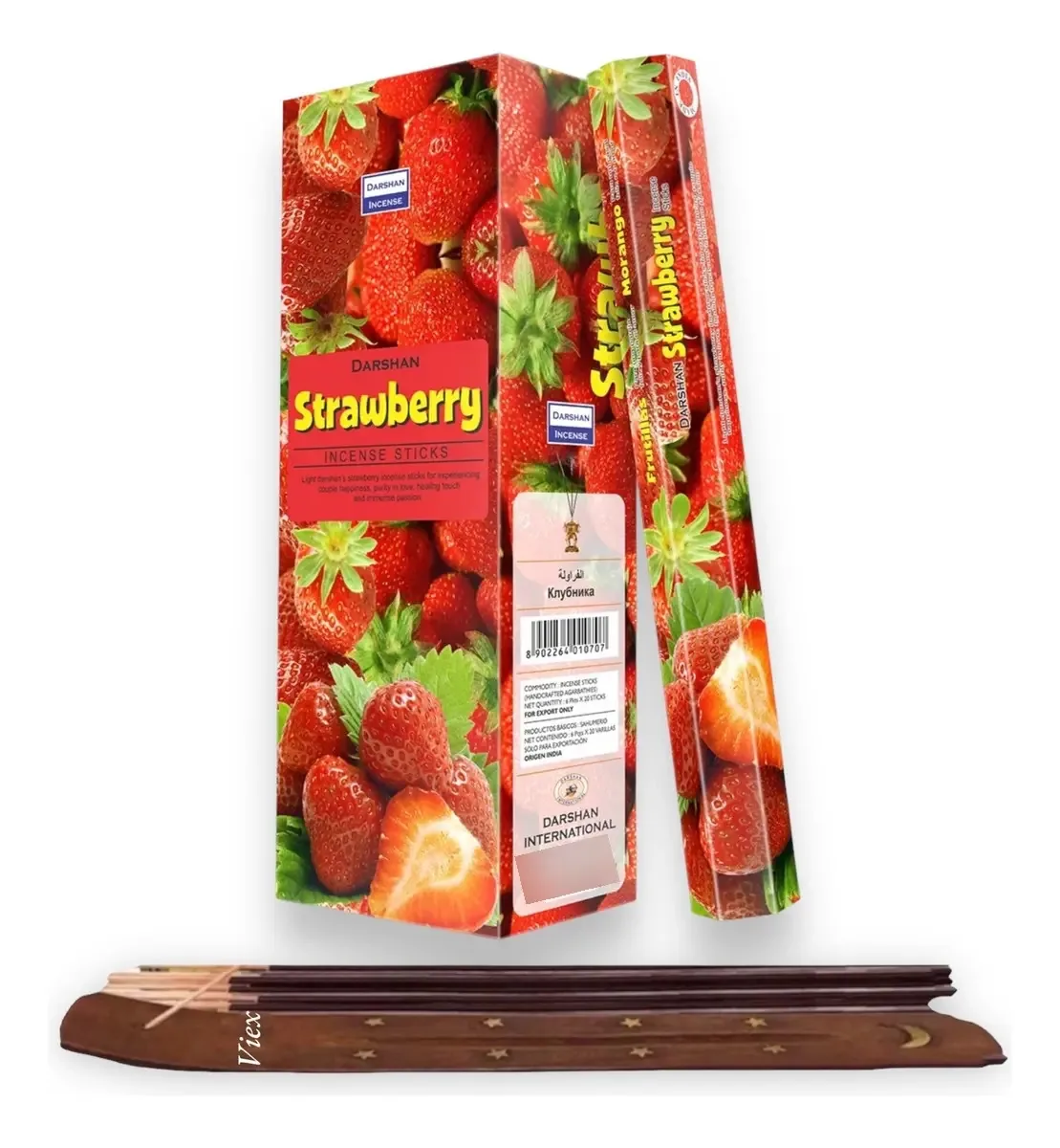 Incenso Darshan Mayoreo 120 palitos com porta-incenso Mais aroma, fragrância de morango