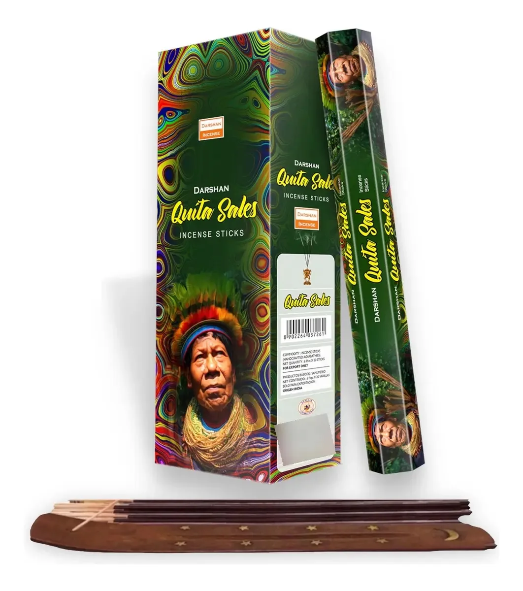 Incenso Darshan Mayoreo, 120 palitos com porta-incenso, mais aroma, removedor de sal, fragrância