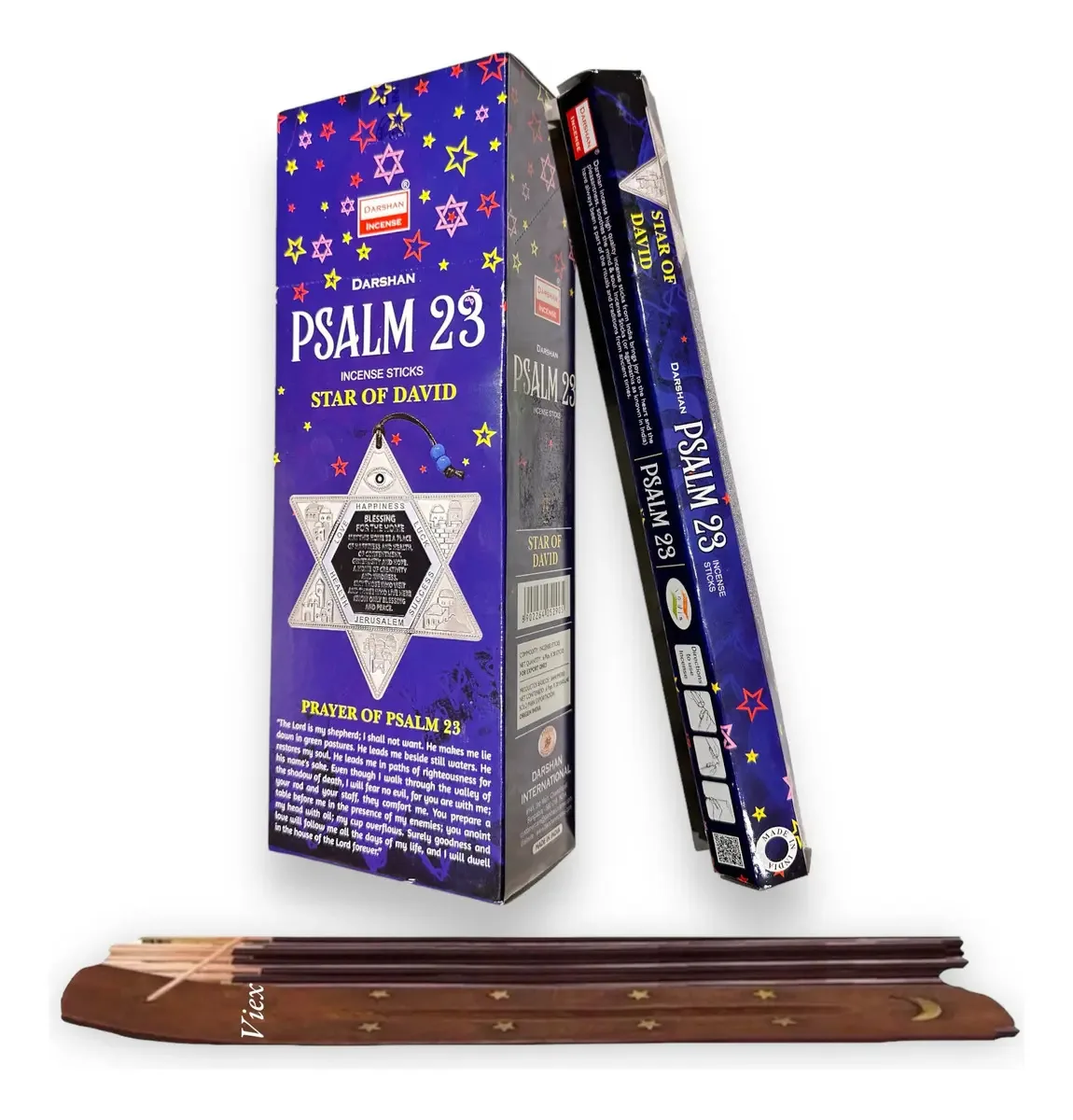 Incenso Darshan Mayoreo 120 palitos com porta-incenso e fragrância Scent Psalm 23 Star of David