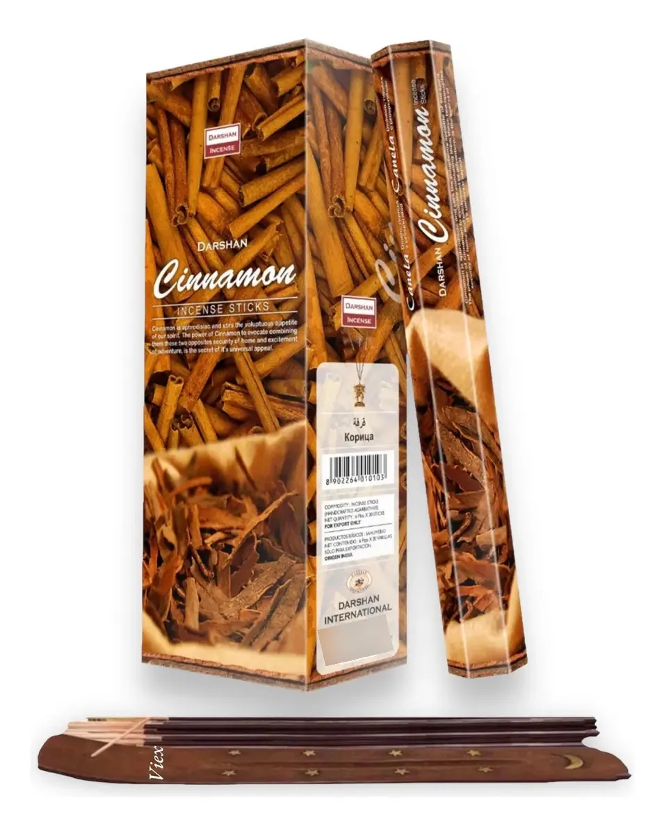 Incenso Darshan Mayoreo, 120 palitos com porta-incenso, mais aroma, fragrância de canela