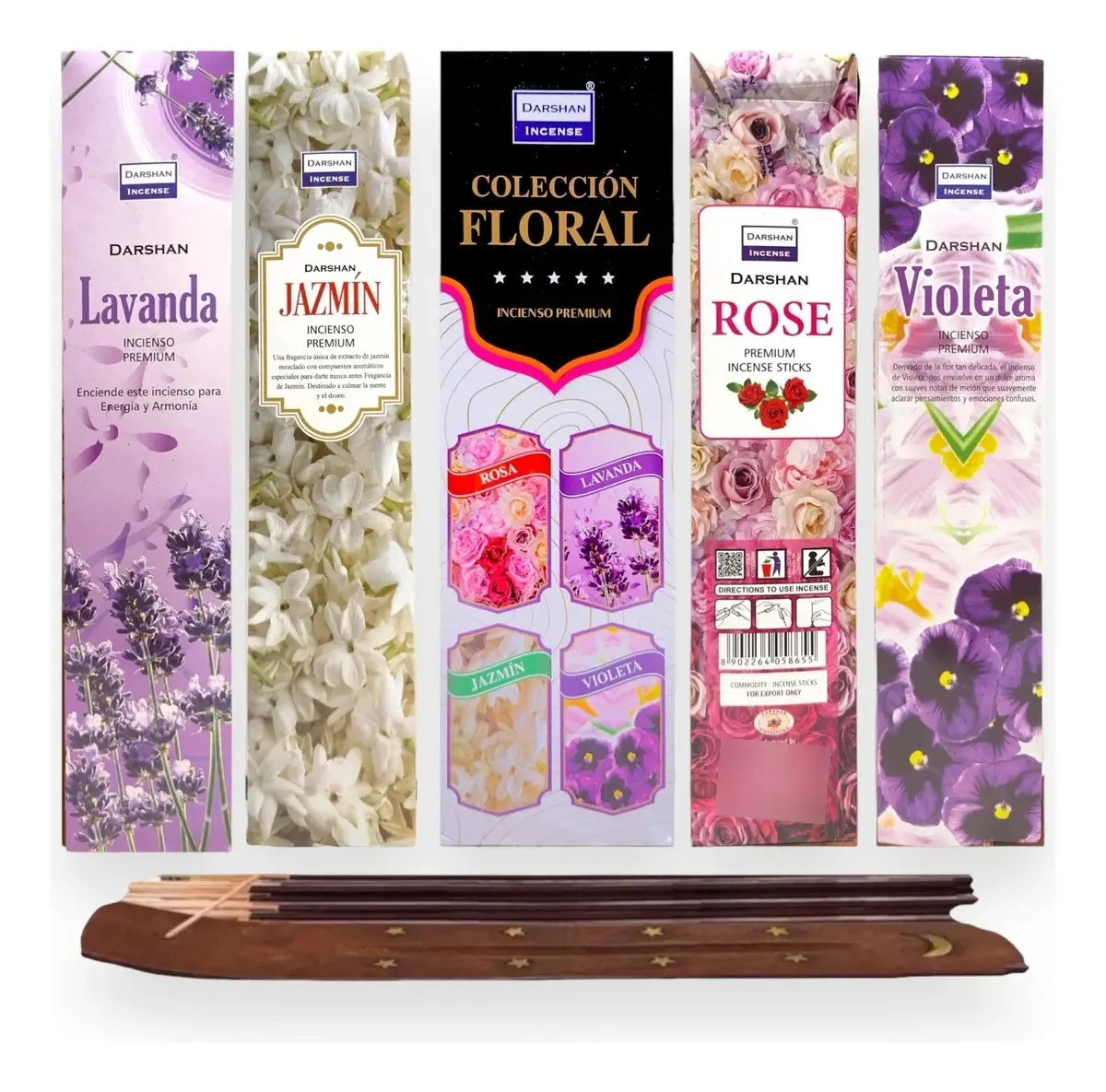Darshan Mayoreo Incense 120 palitos com porta-incenso e coleção floral de fragrância aromática