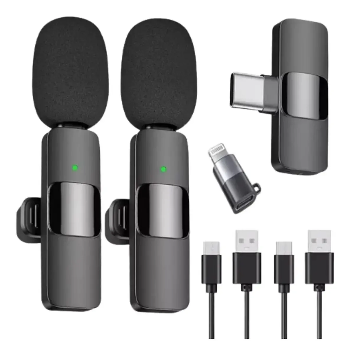 Pacote 2 microfones sem fio tipo C de 360° e iPhone 20m