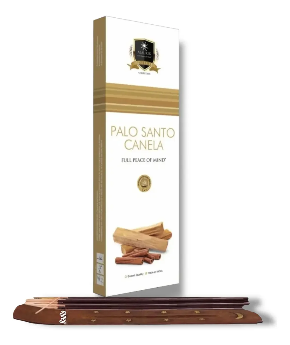 Incenso Alaukik Premium 90gr com porta-incenso, aromas, fragrância de canela Palo Santo