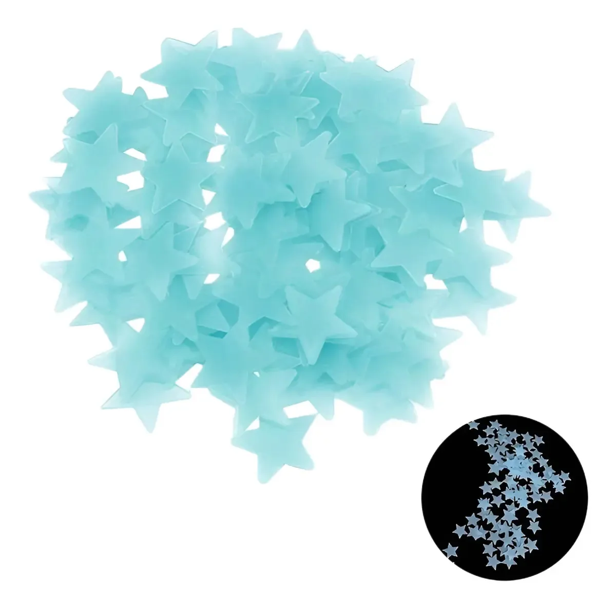 Adesivos de teto de parede com glitter azul com 100 estrelas fluorescentes