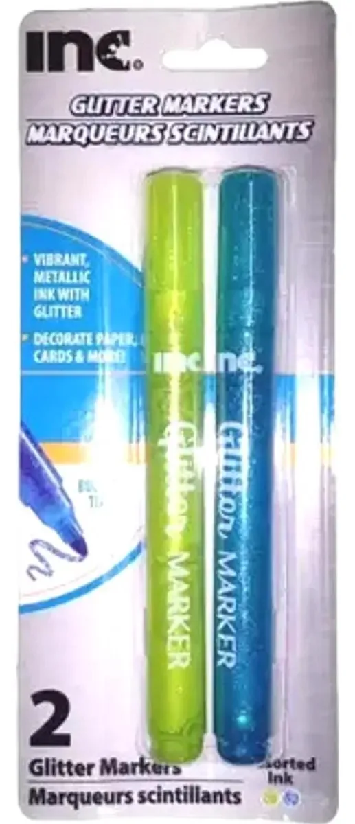 Kit Canetas Marcadoras Inc Glitter Markers Azul E Verde