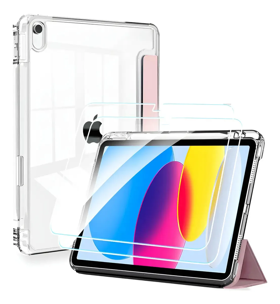 2 microfones e capa para iPad 10/11 10.9 Transp. À prova de choque+cor Tactel rosa