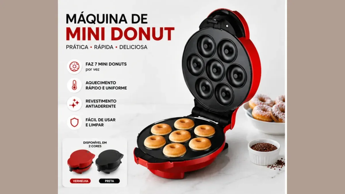 Máquina Elétrica De Donuts Rosquinhas 7 Furos 110v Vermelho Ideal Para Confeitaria E Uso Doméstico Preparo Rápido De Mini Bolinhos Doces E Sobremesas Portátil Compacta Fácil De Usar
