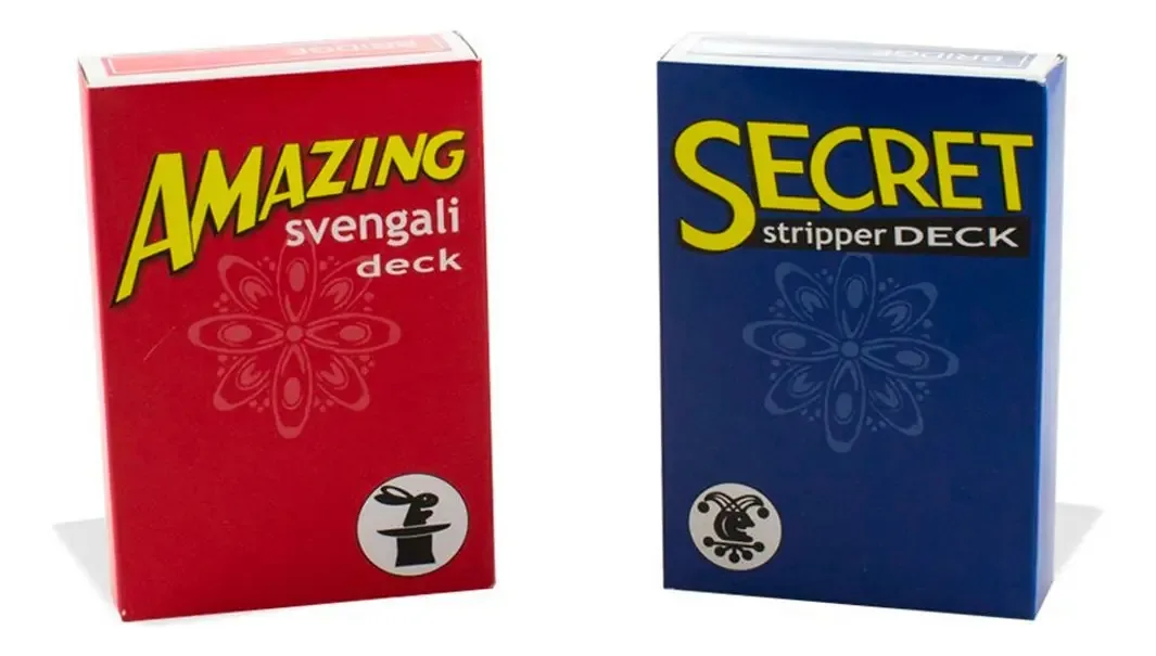 Kit incrível de baralhos Svengali and Secret Stripper, centenas de truques possíveis para iniciantes e especialistas neste conjunto (Red Svengali e Blue Stripper)