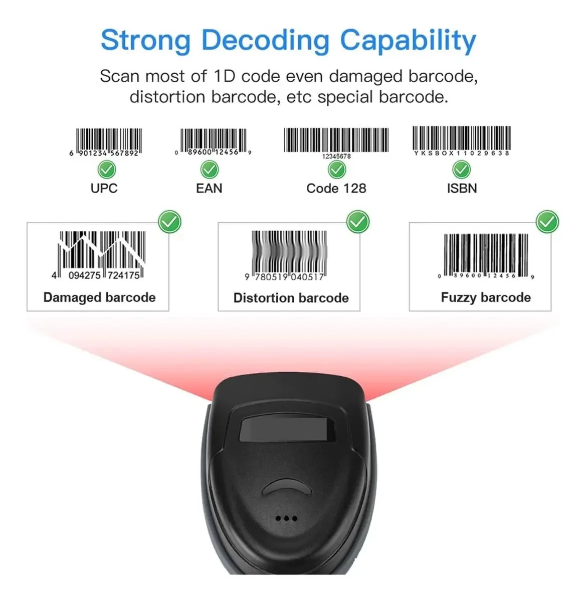 Leitor de Código de Barras, Leitor de Código de Barras Sem Fio 1D com Função de Exibição de Data, Compatível com Bluetooth 2.4G, Leitor de Código de Barras Sem Fio e USB com Cabo