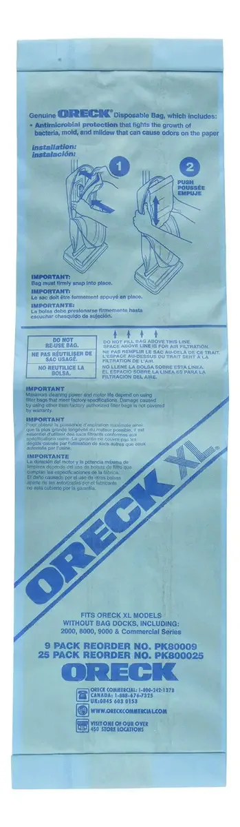 Sacos Descartáveis Oreck Xl Hipoalergênicos 9 Unidades