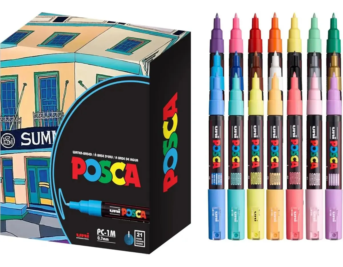 Marcadores de pintura Posca 21, marcadores Posca extra finos 21 cores