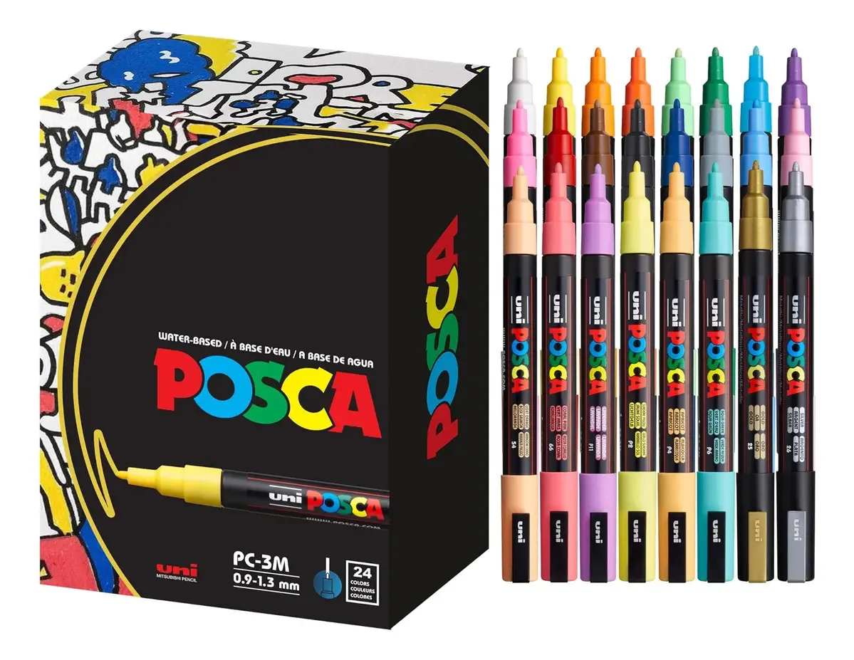 24 marcadores de pintura Posca, marcadores finos Posca de 3 m de largura