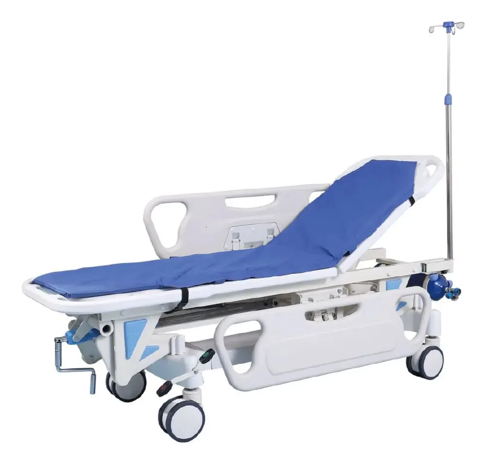 Cama de manual Gambimedic para paciente, 2 funções, posições de manivela, encosto, elevação de encosto, altura ajustável de 55 cm a 88 cm, inclui colchão de , suporte de toalha, 200 kg