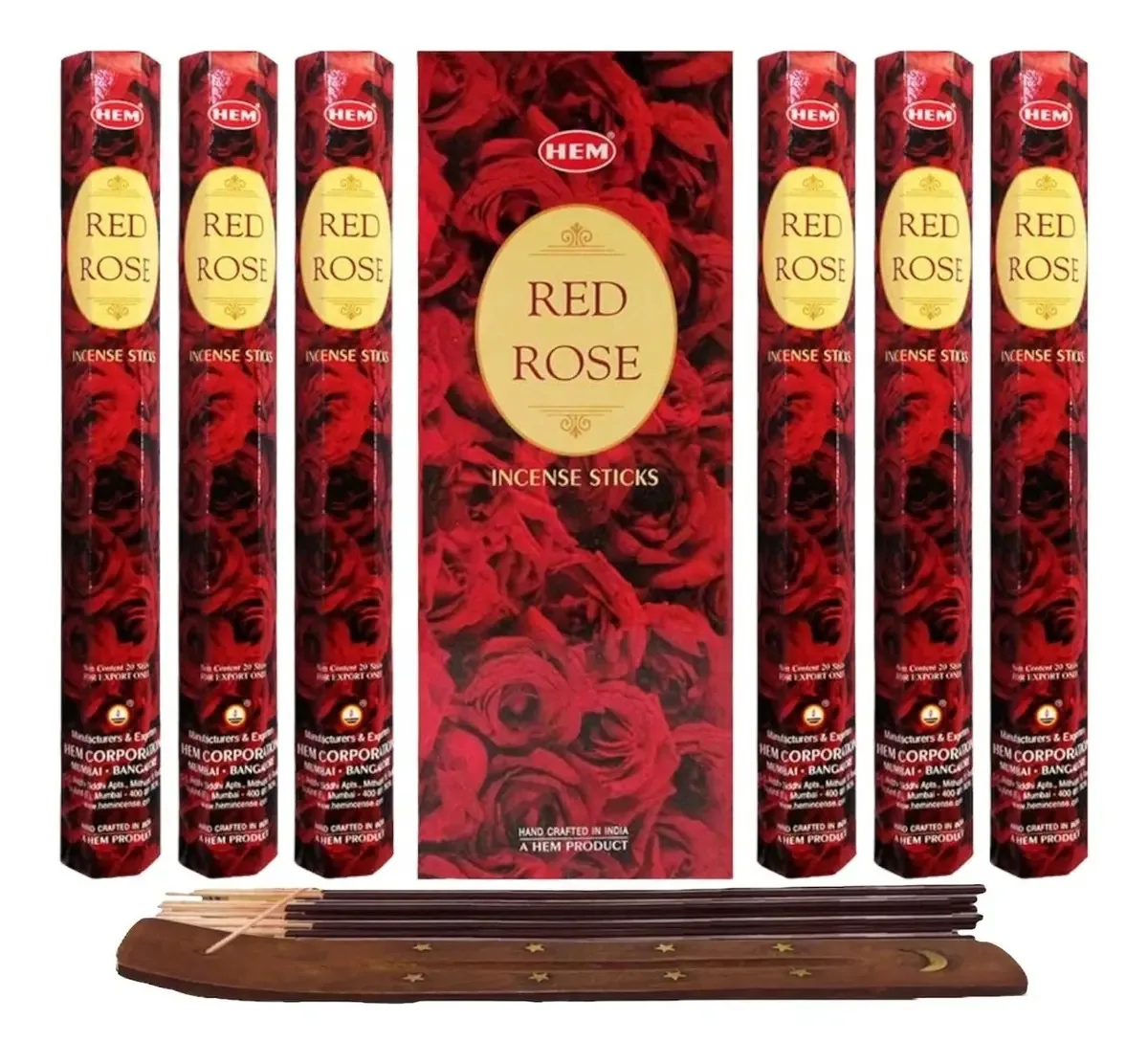Hem Mayoreo Incense 120 palitos com porta-incenso Aromas, fragrância de rosa vermelha