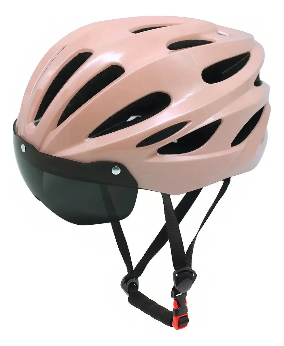 Capacetes de bicicleta com óculos de sol leves com ventosa magnética, cor: rosa, tamanho G