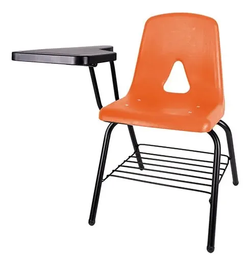 Mesa escolar ergonômica de escritório com rack, paleta lateral laranja