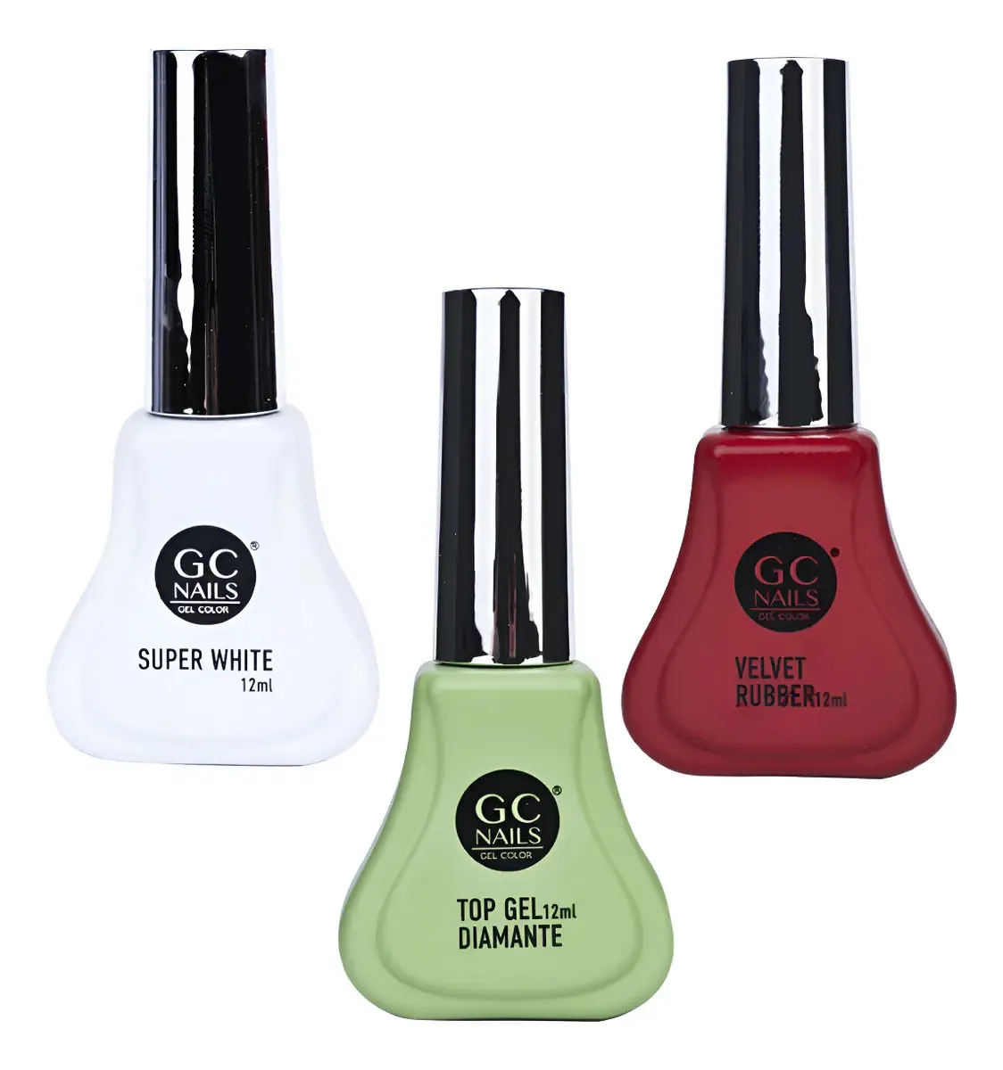 Conjunto de 3 Géis Amore Mio Super White, Borracha e Top Gel. Géis Gc Nails Color 3