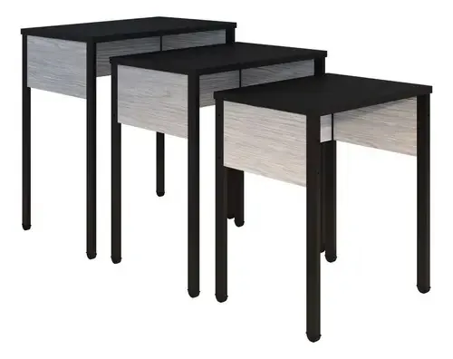 Conjunto Playcon de 3 mesas laterais, mesas de sala de estar grandes, médias e pequenas, conjunto de mesas decorativas Nido (preto, cinza)