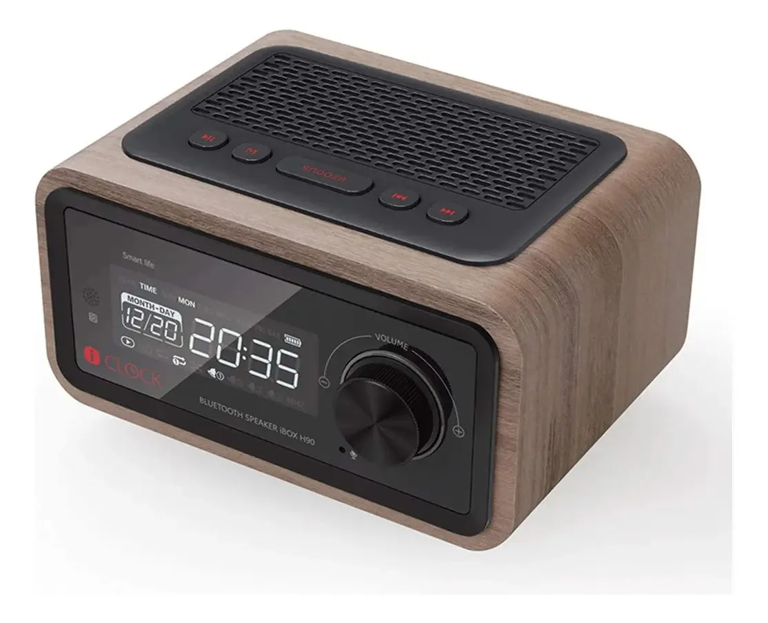 Alto-falante Bluetooth sem fio Dykklkq Temkin Mini Cards, relógio de rádio digital, despertador de quatro conjuntos, subwoofer de alarme de mesa com brilho ajustável