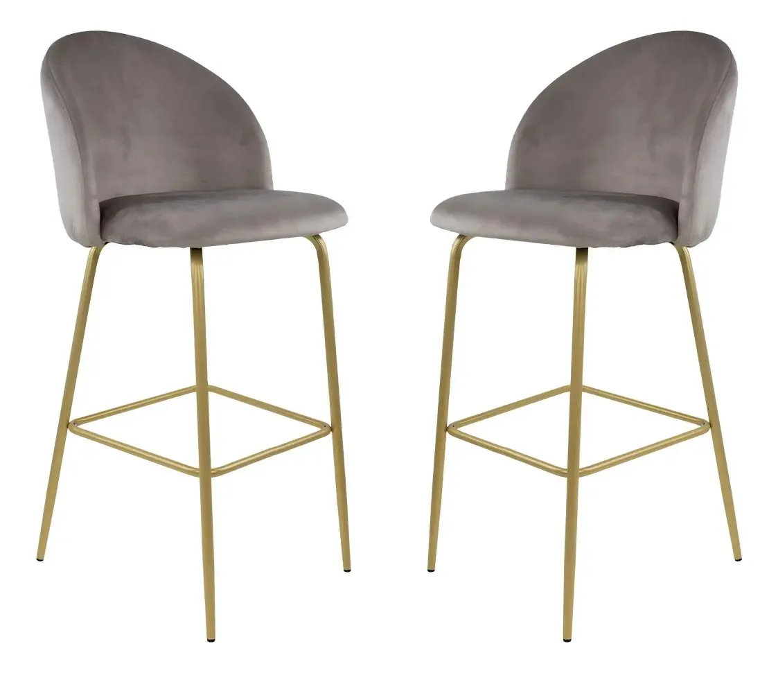 Conjunto de cadeiras altas estofadas, bar, bar de cozinha, bar de café da manhã e mesa de café da manhã, acabamento em estrutura anodizada, cor cinza