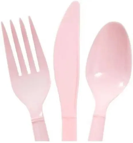 Talheres de plástico pesados cor rosa 32