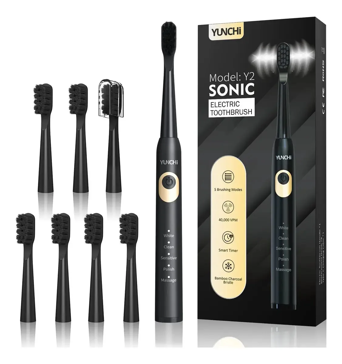 Escova de dentes elétrica Sonic Carbon, recarregável