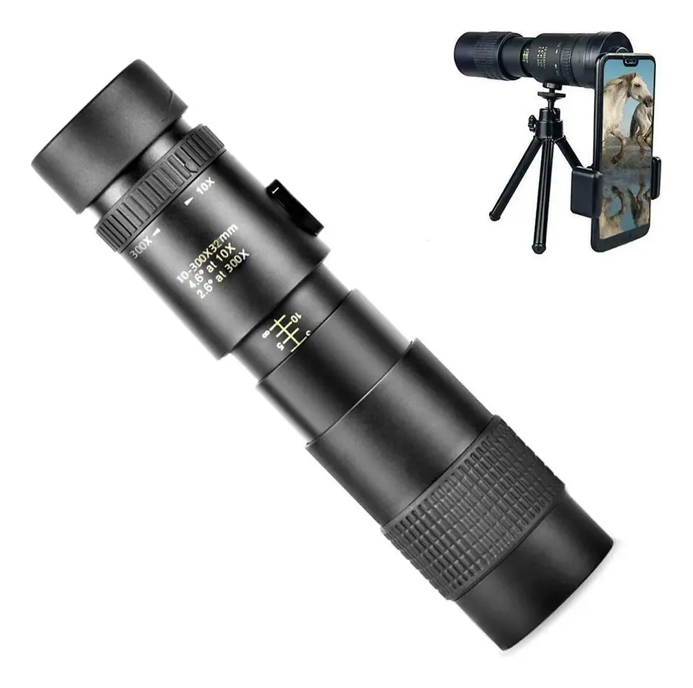 4k - Kit de monóculos de 10 a 300 x 40 mm, monóculos de alta potência para adultos e crianças com zoom para tripé de smartphone para caminhadas, acampamentos, viagens e observação de pássaros