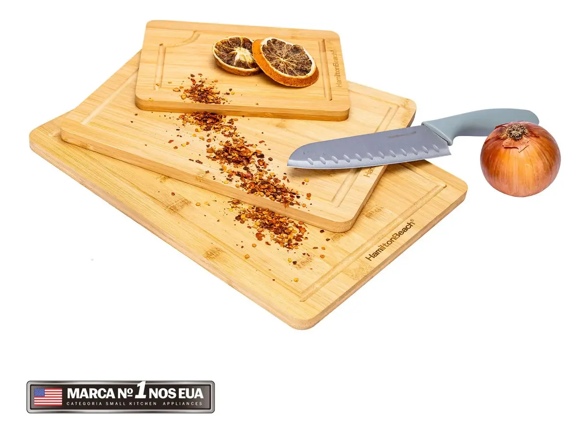 Kit De Tábuas De Corte Bambu Churrasco Hamilton Beach 3 Peças Sustentável