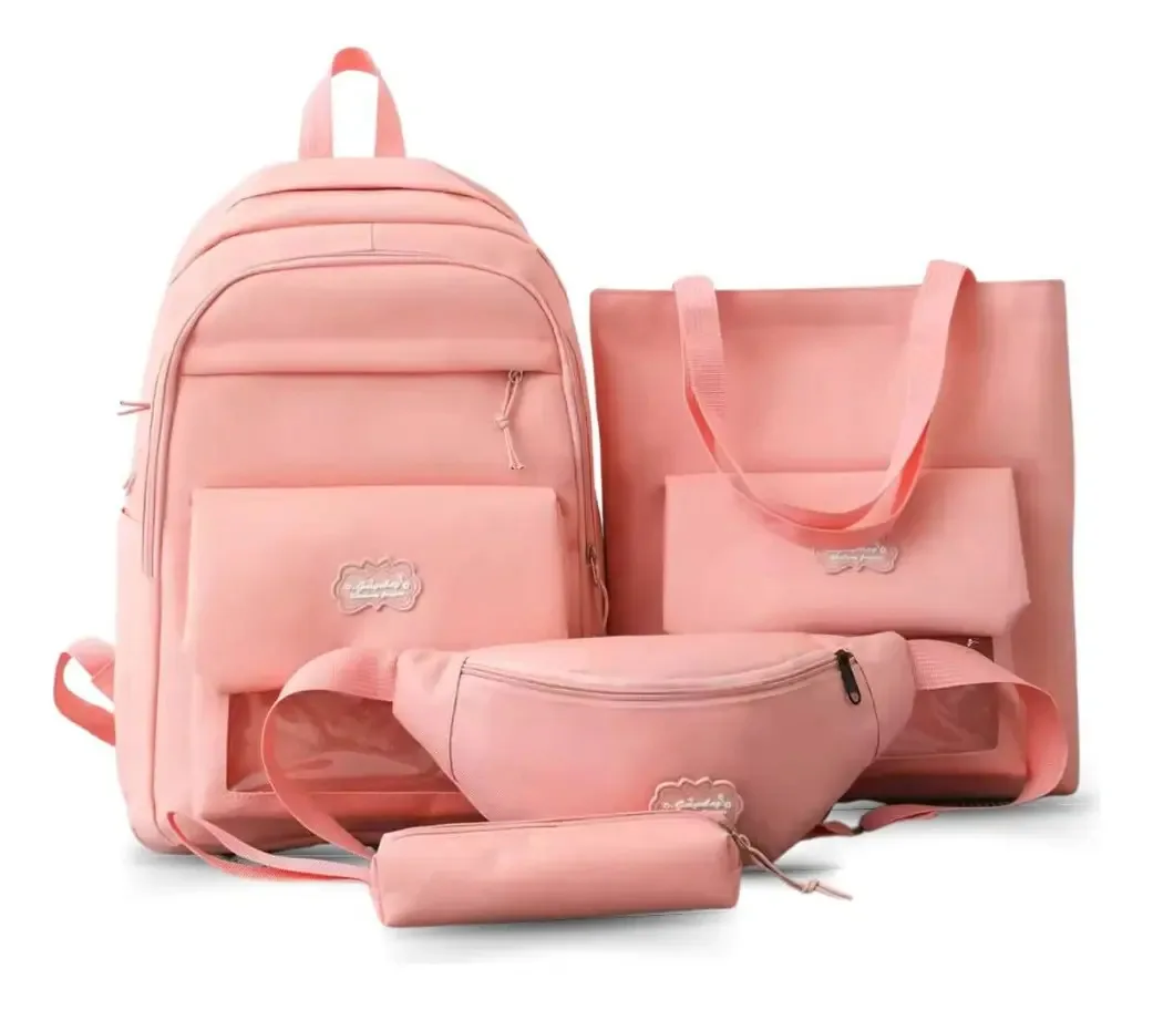 Kit De Mochila Escolar Bolsa Passeio, Escolar - Rosa