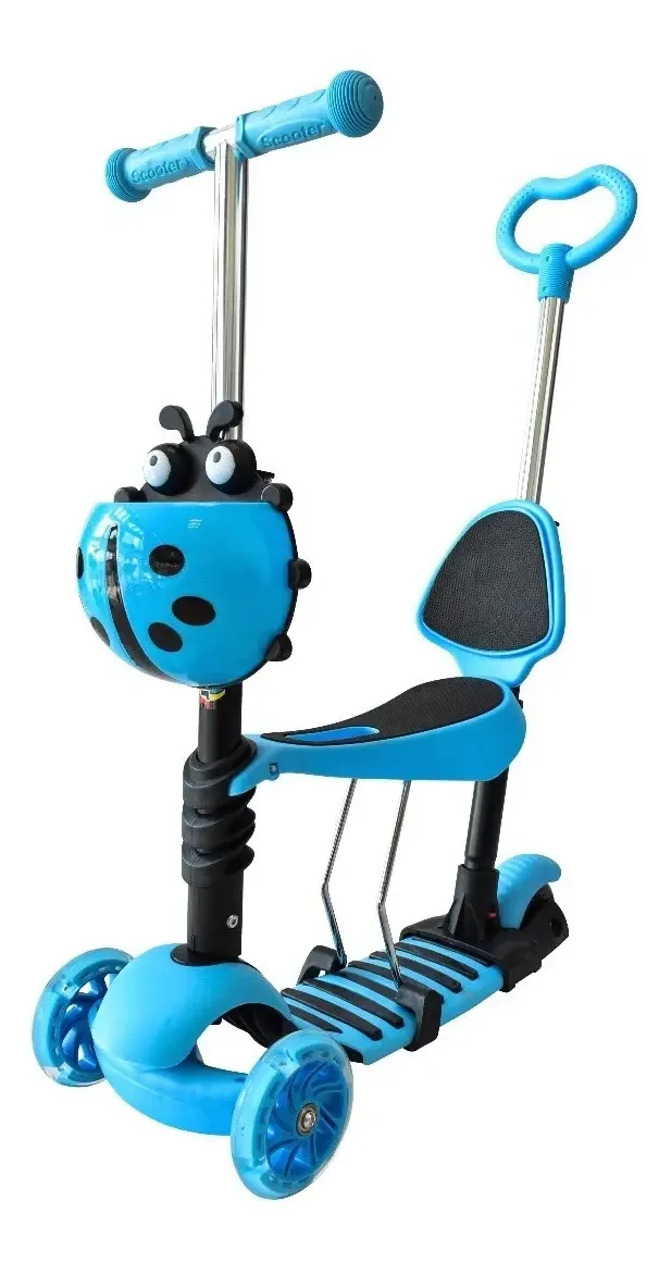 Assento infantil Bastonpush montável em scooter Patin de 3 rodas, cor azul