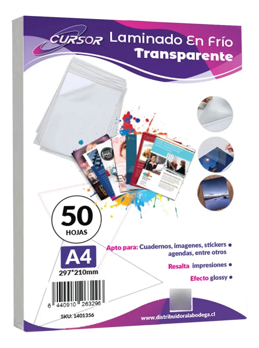 Pacote de cursores A4 laminado a frio transparente 50