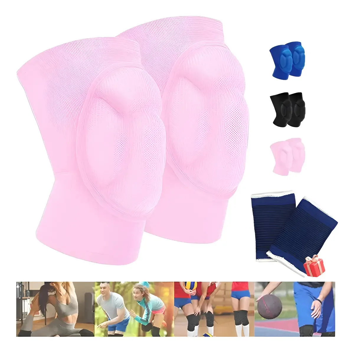 Joelheiras esportivas para voleibol, basquete ou dança, cor rosa, tamanho L