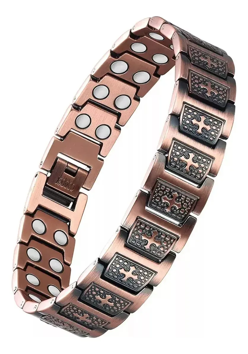 Pulseira magnética de cobre para homens, cor: bronze antigo, diâmetro de 5 cm