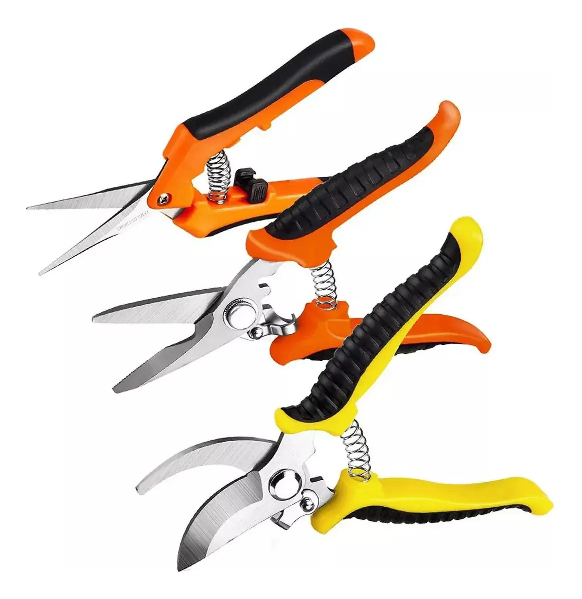 Tesoura De Poda De Jardim De 3 Peças E Podadores De Aço Inox Cor Orange+yellow