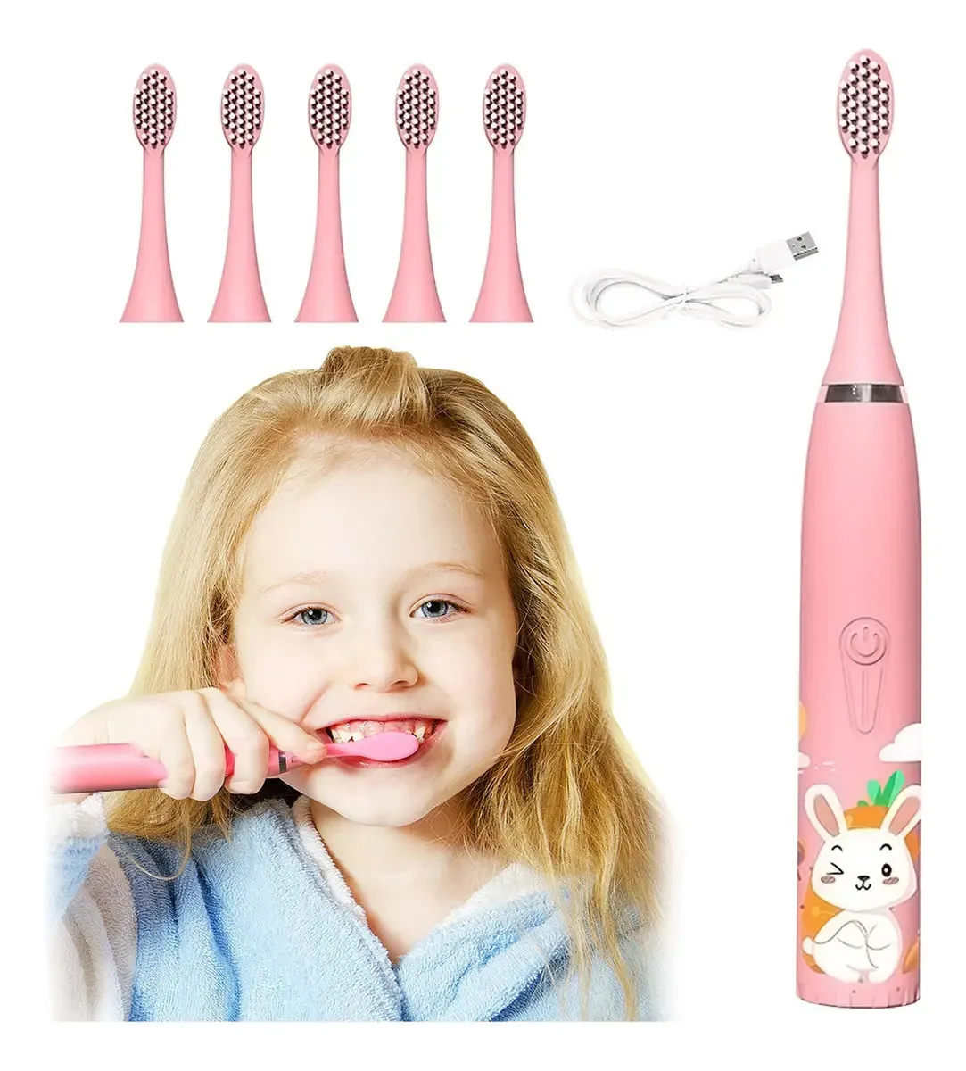 Escova de dentes elétrica recarregável para crianças com 8 cabines