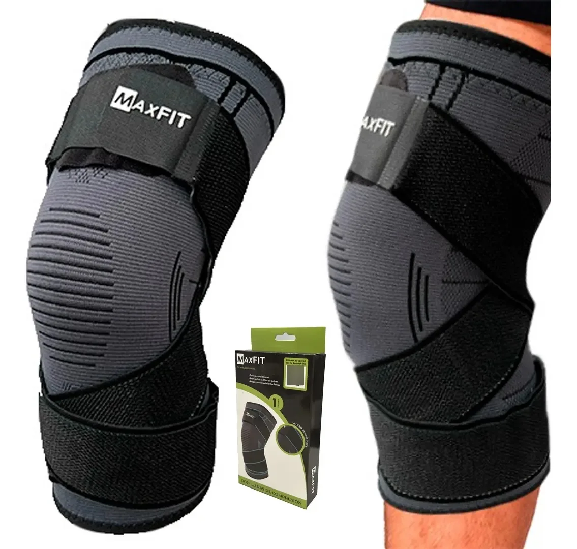 Par de joelheiras esportivas de compressão com alças Maxfit Hx936, cor preta, tamanho M