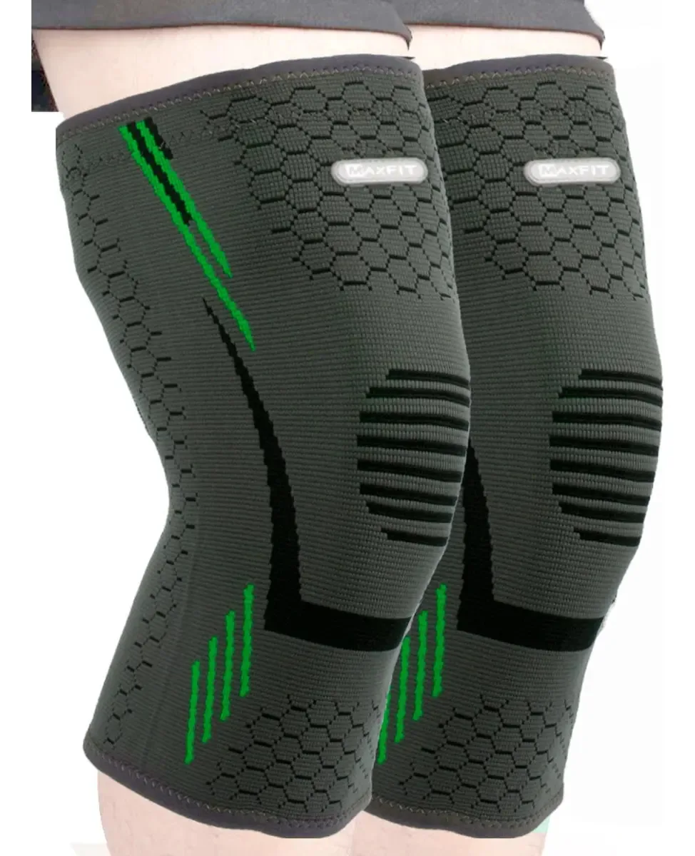 Joelheiras esportivas de compressão MaxFit/modelo Hx940, cor cinza/verde, tamanho M