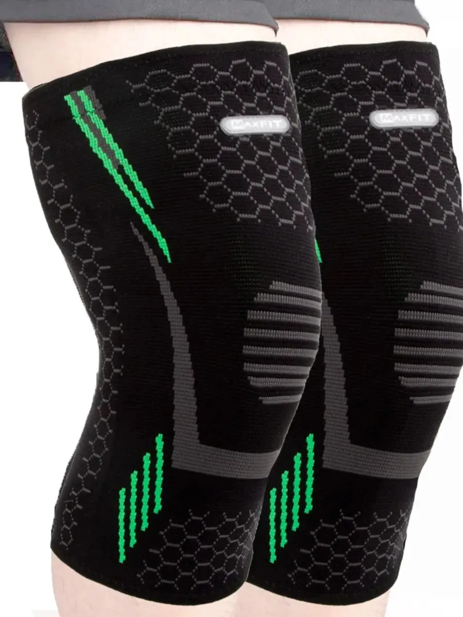Joelheiras esportivas de compressão MaxFit/modelo Hx940, cor preto/verde, tamanho S