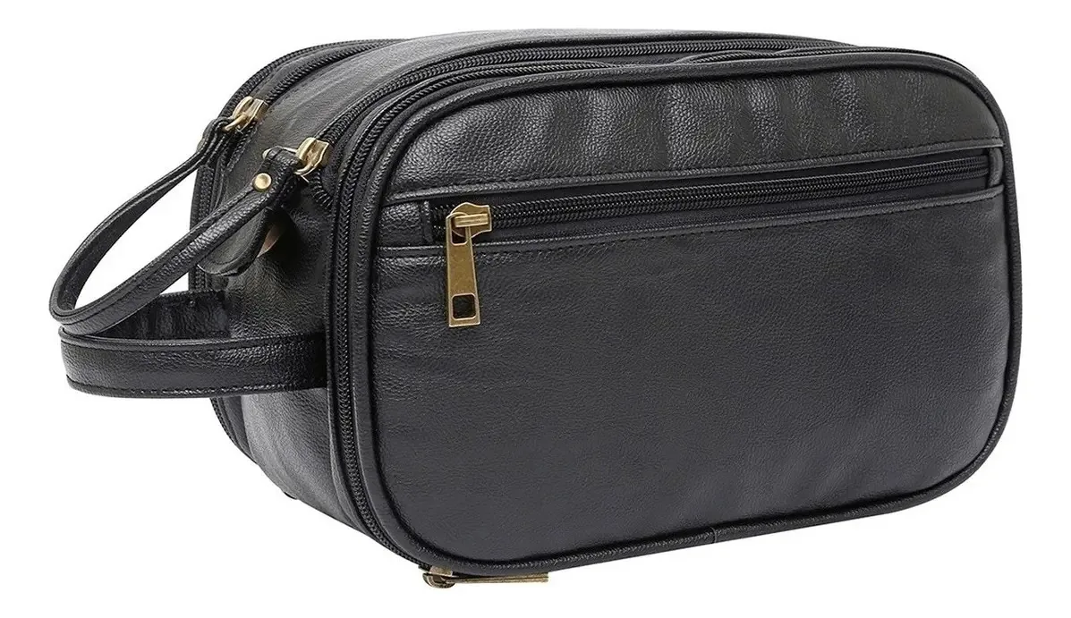 Bolsa de higiene pessoal de viagem, bolsa de higiene de viagem para homens e mulheres, cor preta