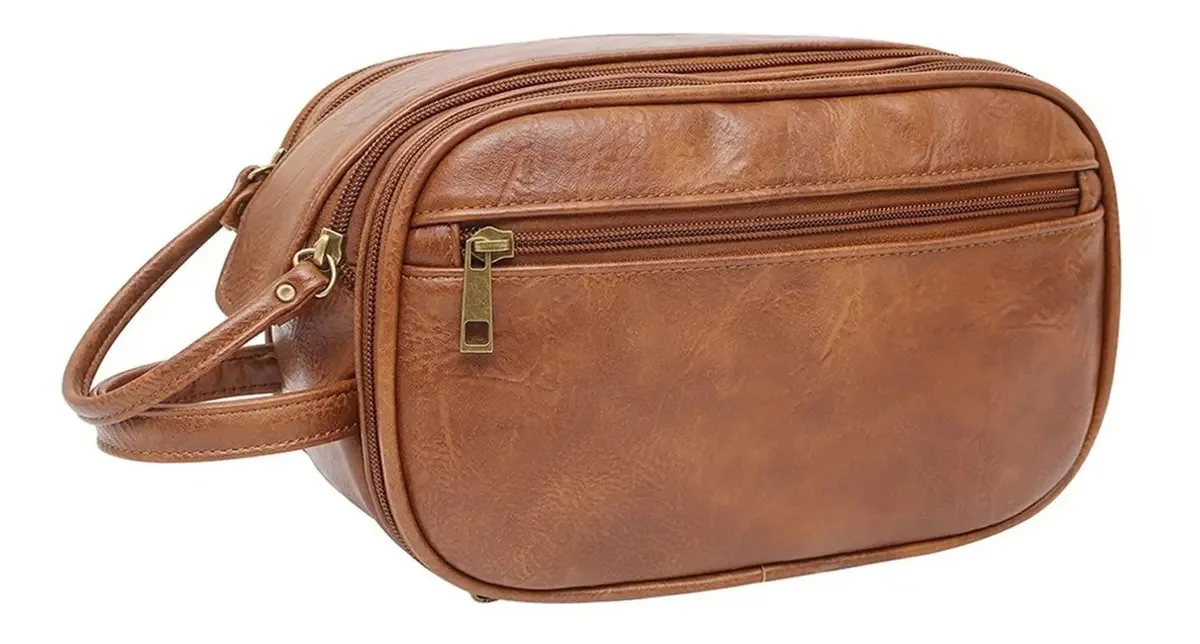 Bolsa de higiene de viagem, bolsa de higiene de viagem para homens e mulheres, cor marrom