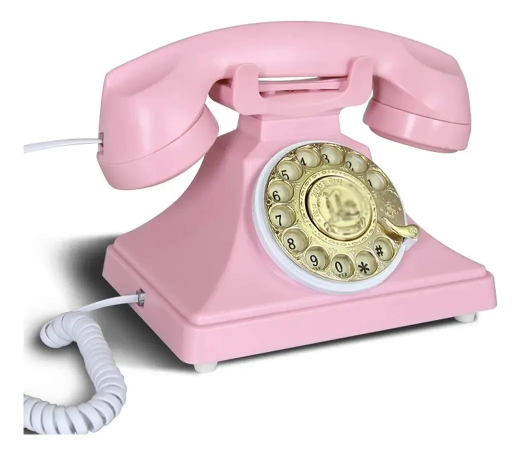 Telefone vintage Cmjsgg, telefone retrô com mostrador giratório funcional e clássico, sala de estar, estúdio, decoração retrô, telefone de escritório doméstico - rosa