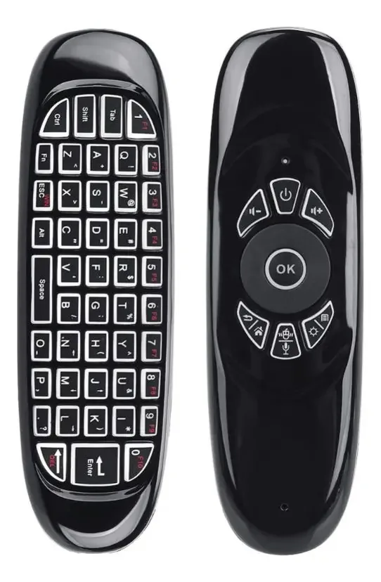 Teclado sem fio Air Mouse, controle remoto, mouse retroiluminado, preto