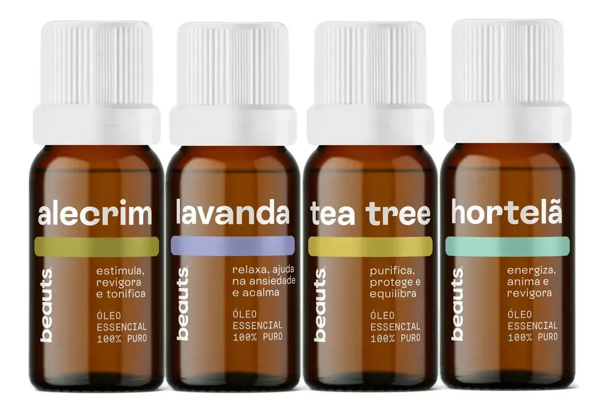 Kit Aromaterapia 4 Óleos Essenciais Difusor Massagem Banho