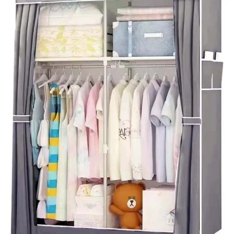 Armário armable para armazenamento de roupas, fechado, portátil, cinza
