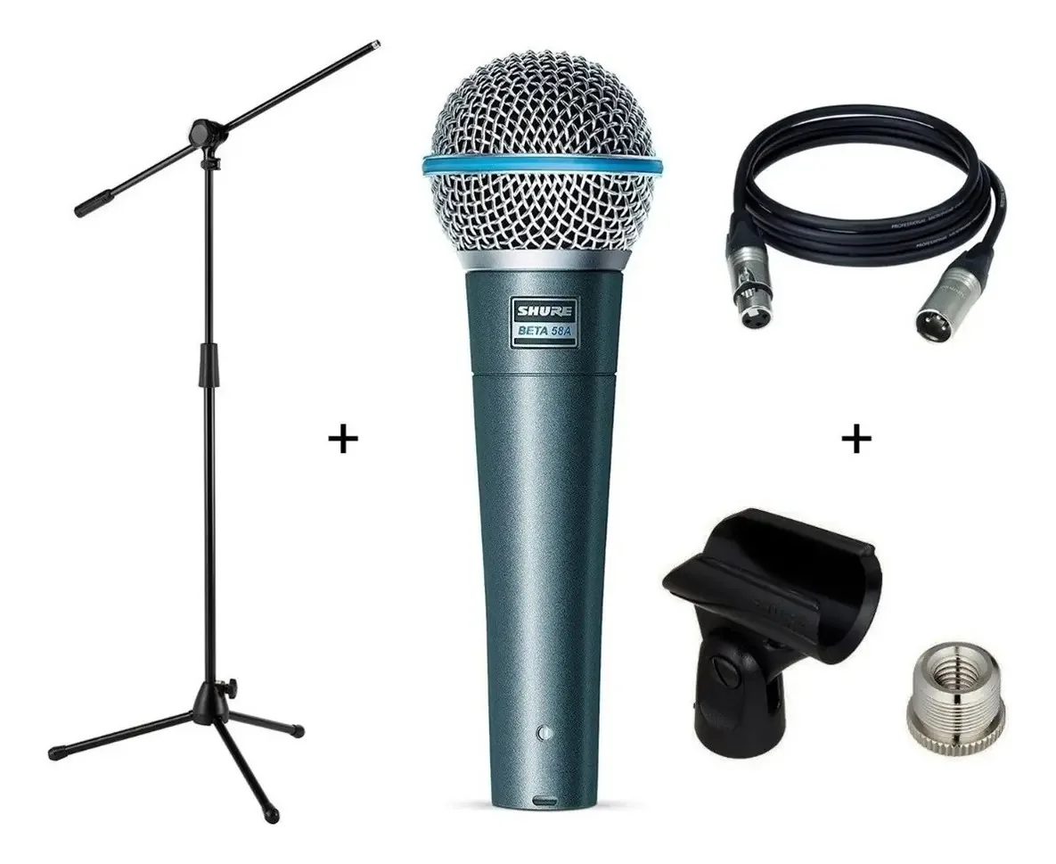 Microfones Shure Beta 58 A com suporte de pipeta e cabo Cuo, cinza escuro