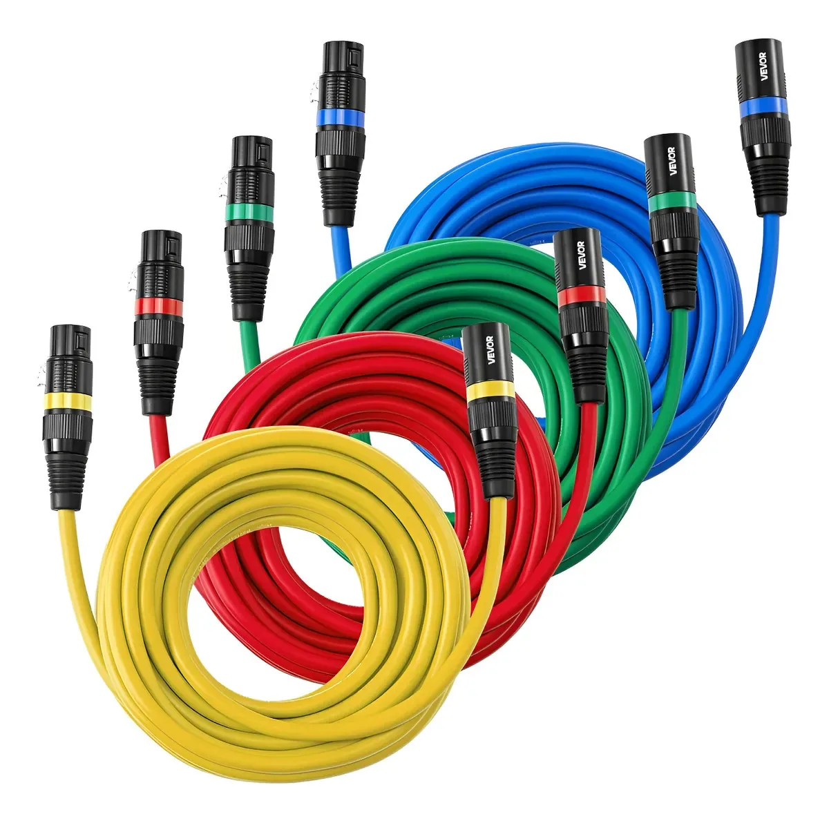 Cabos XLR de 25 pés, pacote com 4, áudio profissional