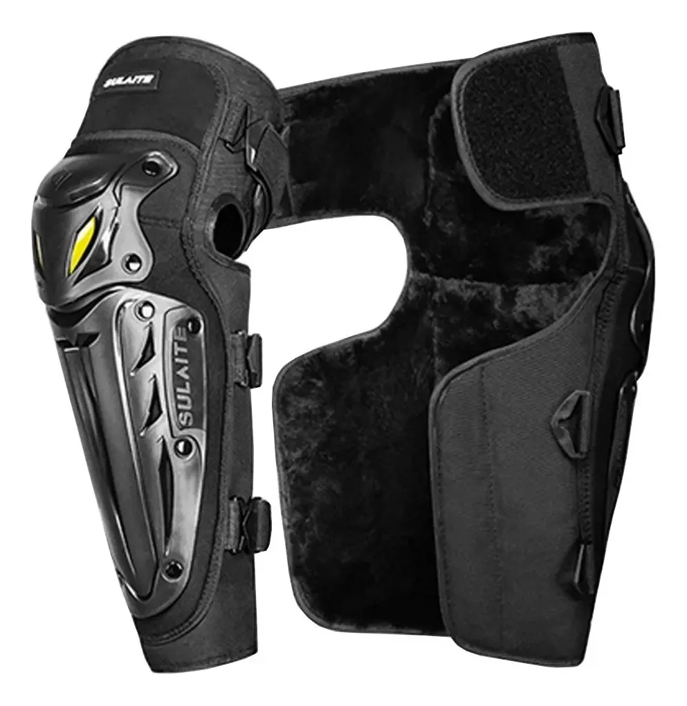 Joelheiras protetoras de inverno para motociclistas, cor preta